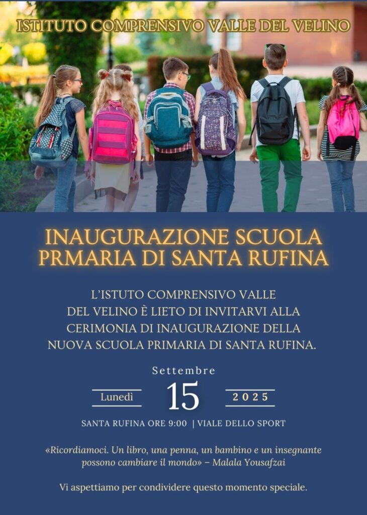 Il 15/09 alle ore 9:00 l’inaugurazione della nuova Scuola Primaria di Santa Rufina